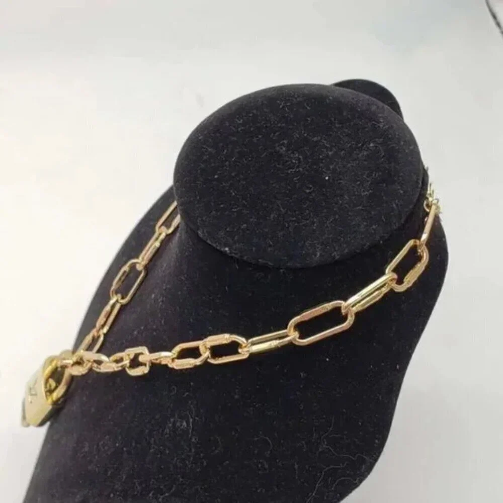 Authentic Louis Vuitton Lock and Key Gold Color with Gold Plated Chain Necklace